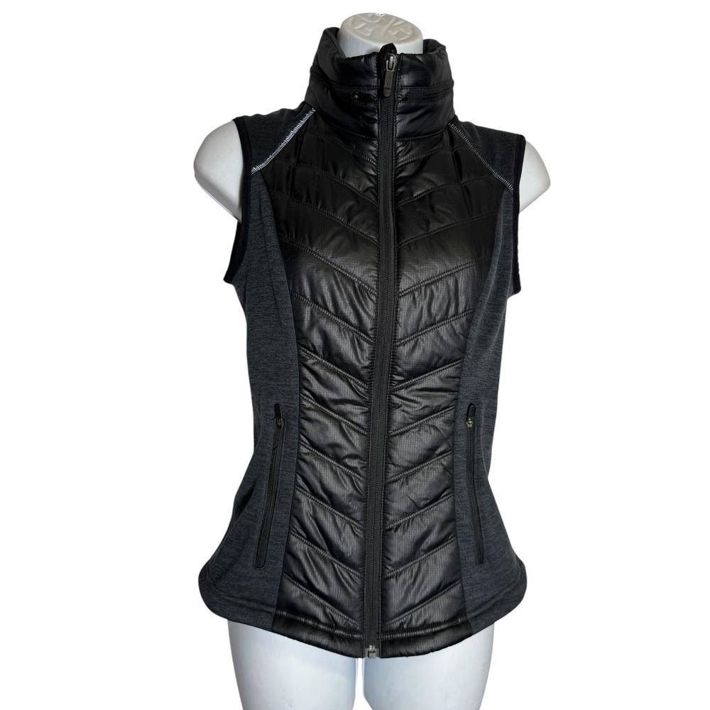 Zella Quilted Puffer Vest Womens Size XS Full Zip Sleeveless Black Athletic 🖤‎